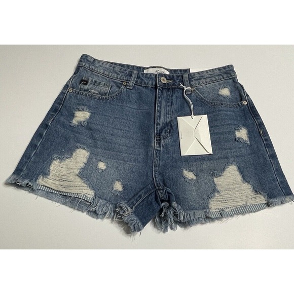 KanCan Pants - KanCan Women's Medium High Rise Distressed‎ Denim Shorts Blue KC5197D New Tags